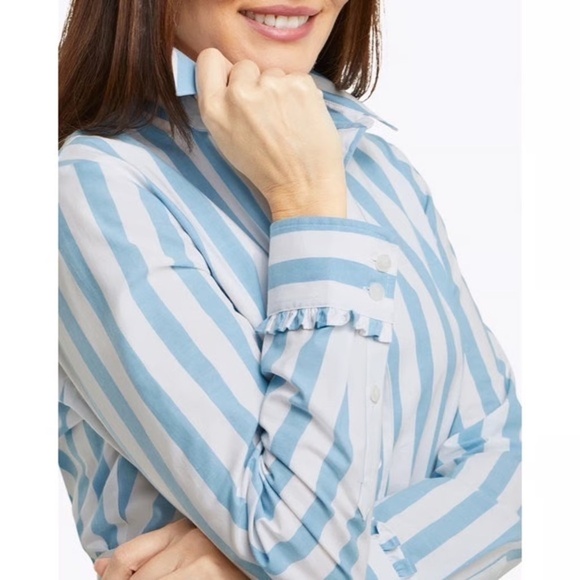 DRAPER JAMES Carly Blue White Striped Cotton Shirt Dress in Awning Stripe - Picture 4 of 9
